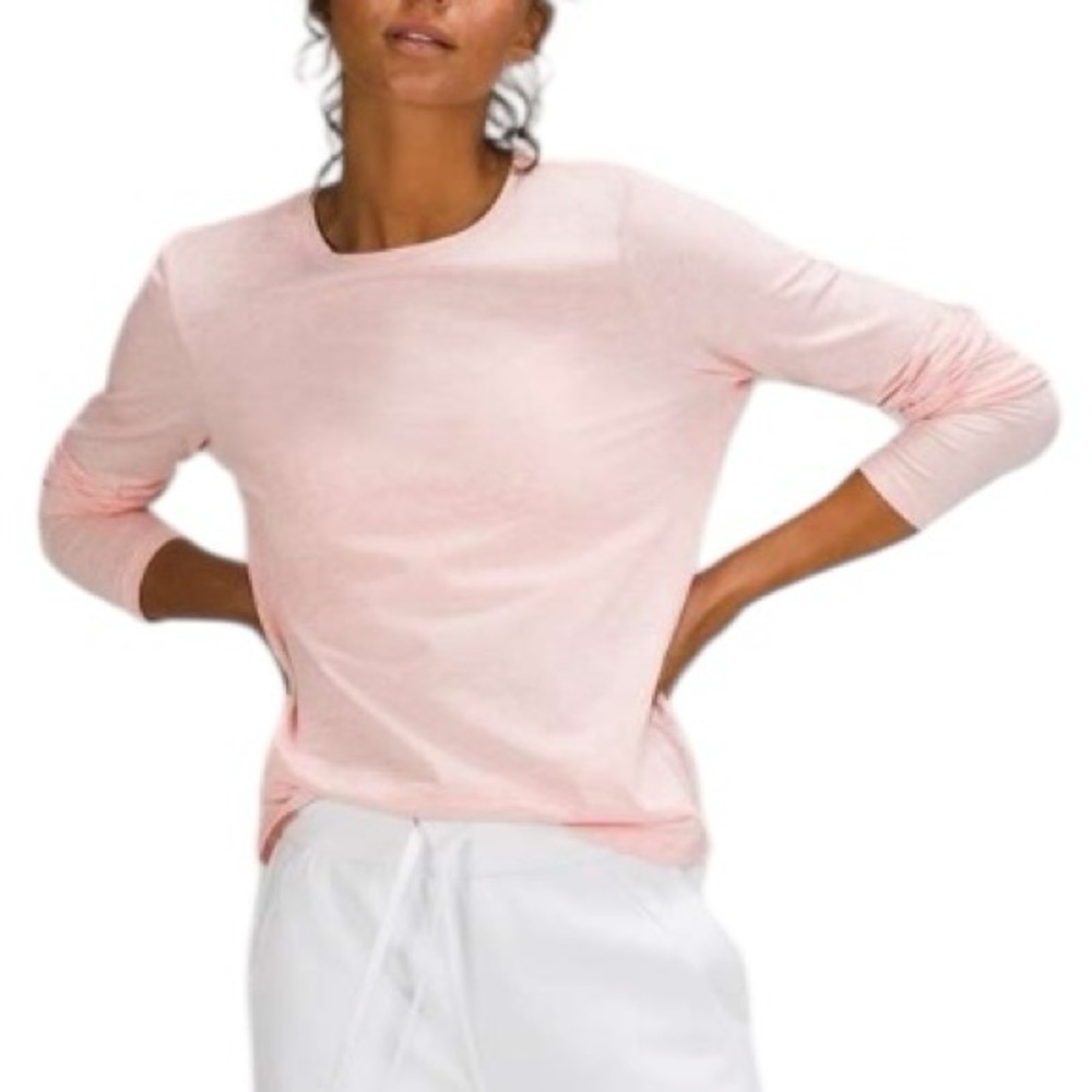 LULULEMON Love Long Sleeve Shirt Heathered Pink Mist Tee Pima Cotton Size 6 / 8